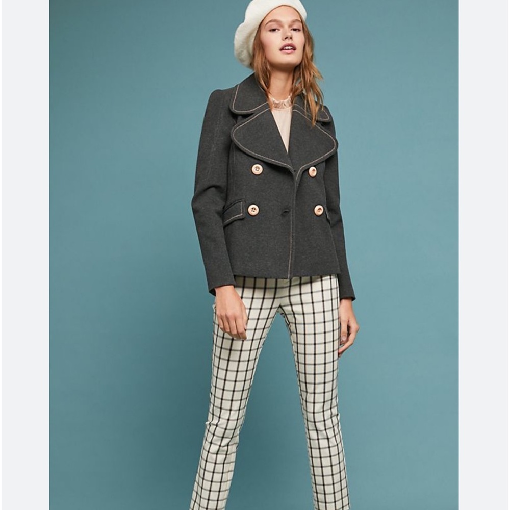Anthropologie Ettwa Gray Blazer Ultimate Peacoat Pink Buttons NWT Sz 8